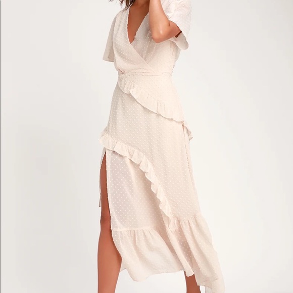 Next to You Cream Swiss Dot Ruffled Midi Dress - Lulu’s -Sz sm; rehearsal dinner - Picture 5 of 6